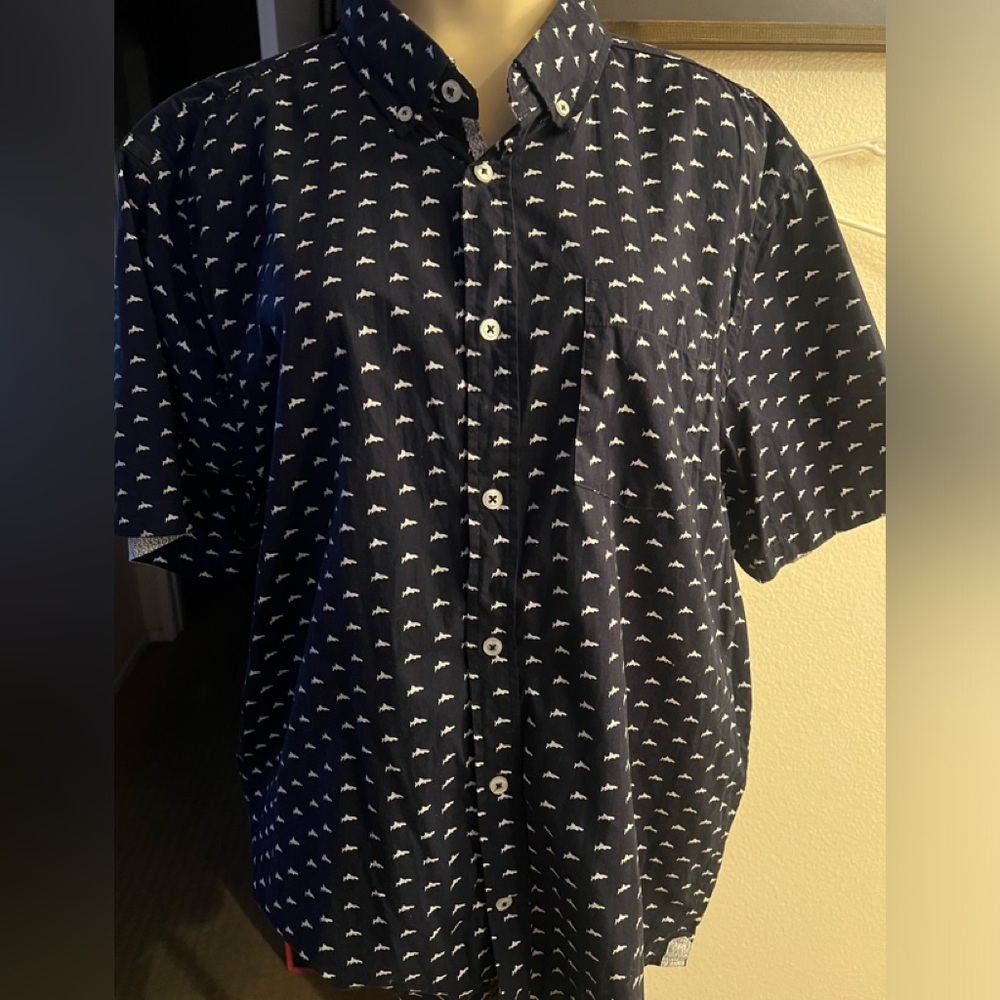 Blue and White Casual Button Down Shirt with sharks